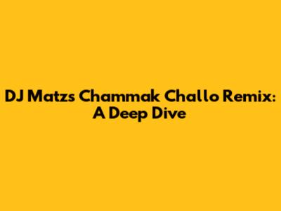 DJ Matz's Chammak Challo Remix: A Deep Dive