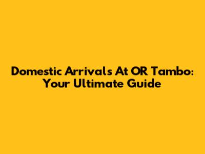 Domestic Arrivals At OR Tambo: Your Ultimate Guide