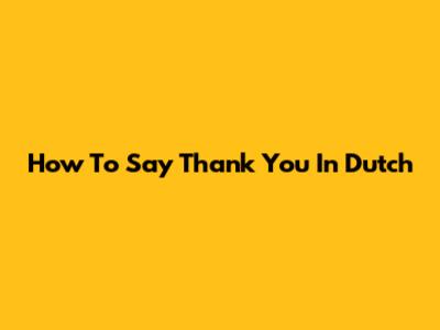 How To Say Thank You In Dutch