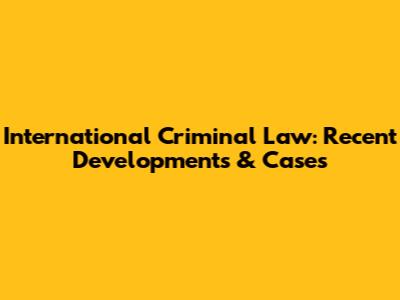 International Criminal Law: Recent Developments & Cases