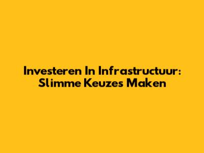 Investeren In Infrastructuur: Slimme Keuzes Maken