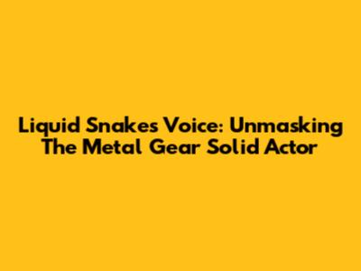Liquid Snake's Voice: Unmasking The Metal Gear Solid Actor