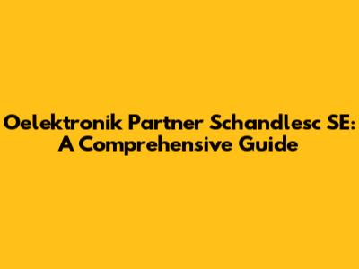 Oelektronik Partner Schandlesc SE: A Comprehensive Guide