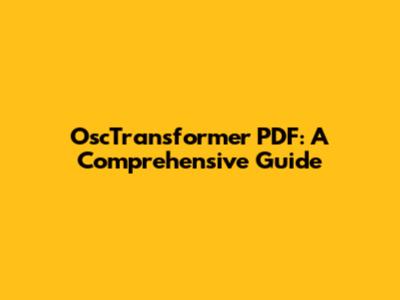 OscTransformer PDF: A Comprehensive Guide