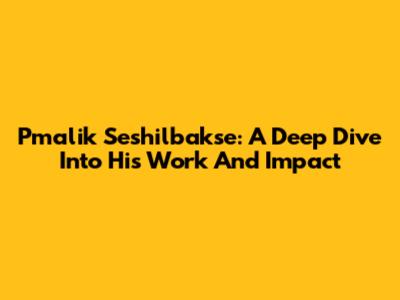 Pmalik Seshilbakse: A Deep Dive Into His Work And Impact