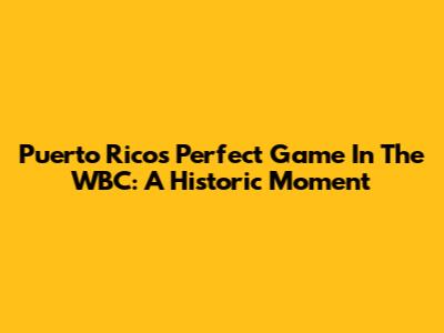 Puerto Rico's Perfect Game In The WBC: A Historic Moment