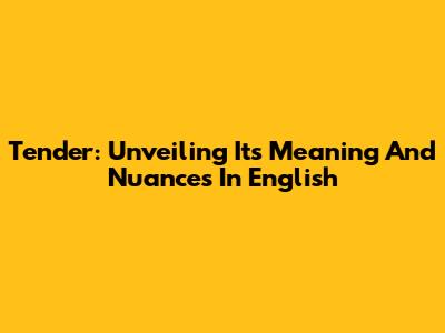 Tender: Unveiling Its Meaning And Nuances In English