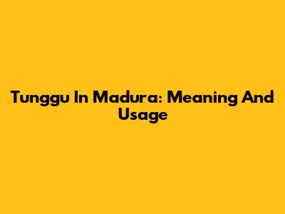 Tunggu In Madura: Meaning And Usage