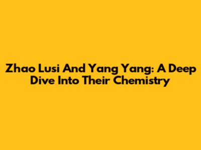 Zhao Lusi And Yang Yang: A Deep Dive Into Their Chemistry