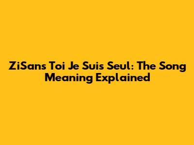 ZiSans Toi Je Suis Seul: The Song Meaning Explained